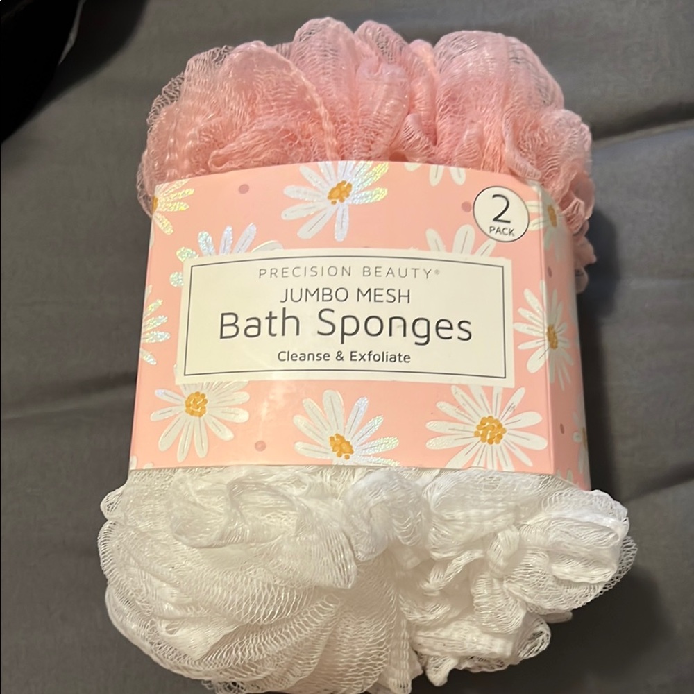 Pink and White Jumbo Mesh Bath Sponges